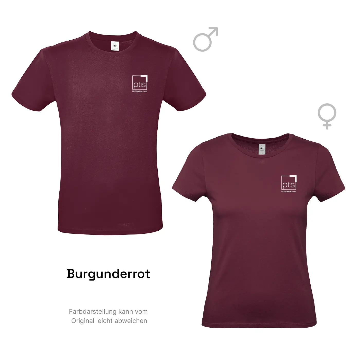 T-Shirt PTS-Logo weiß klein in Burgunderrot