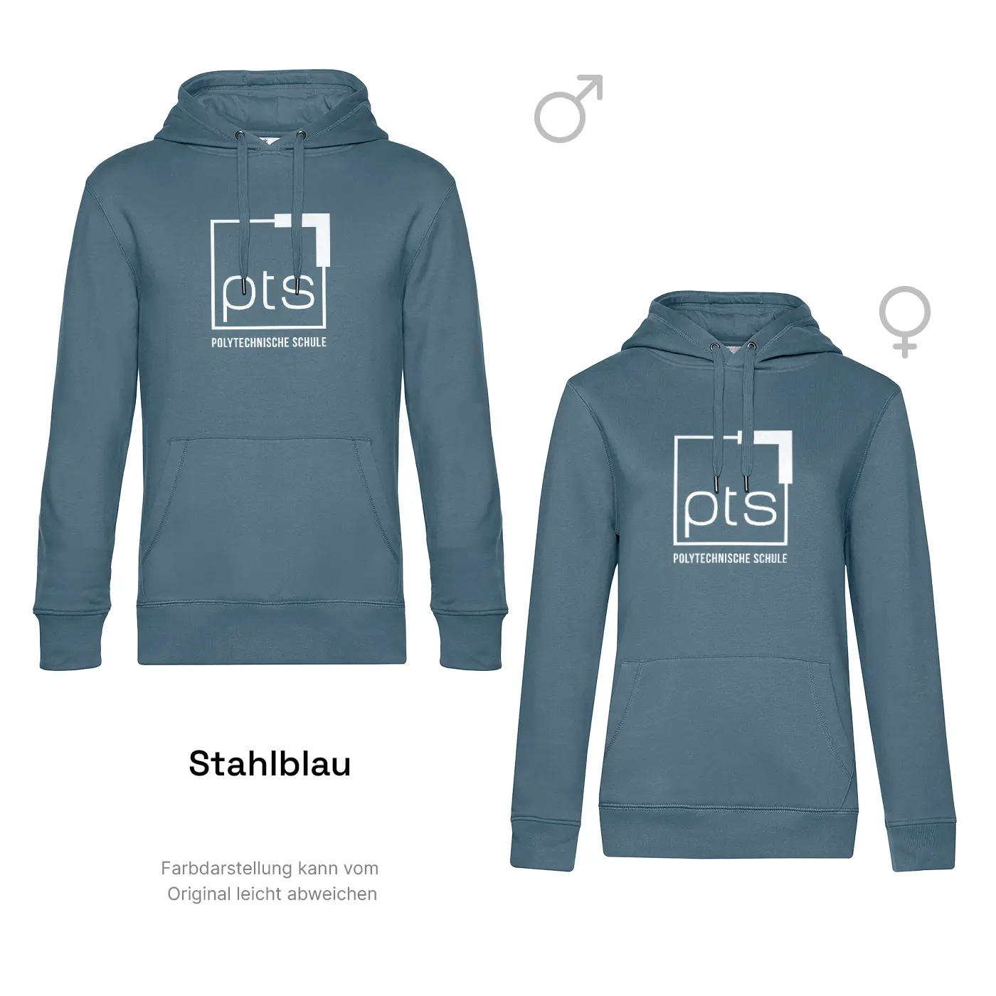 Hoodie PTS-Logo weiß in Stahlblau
