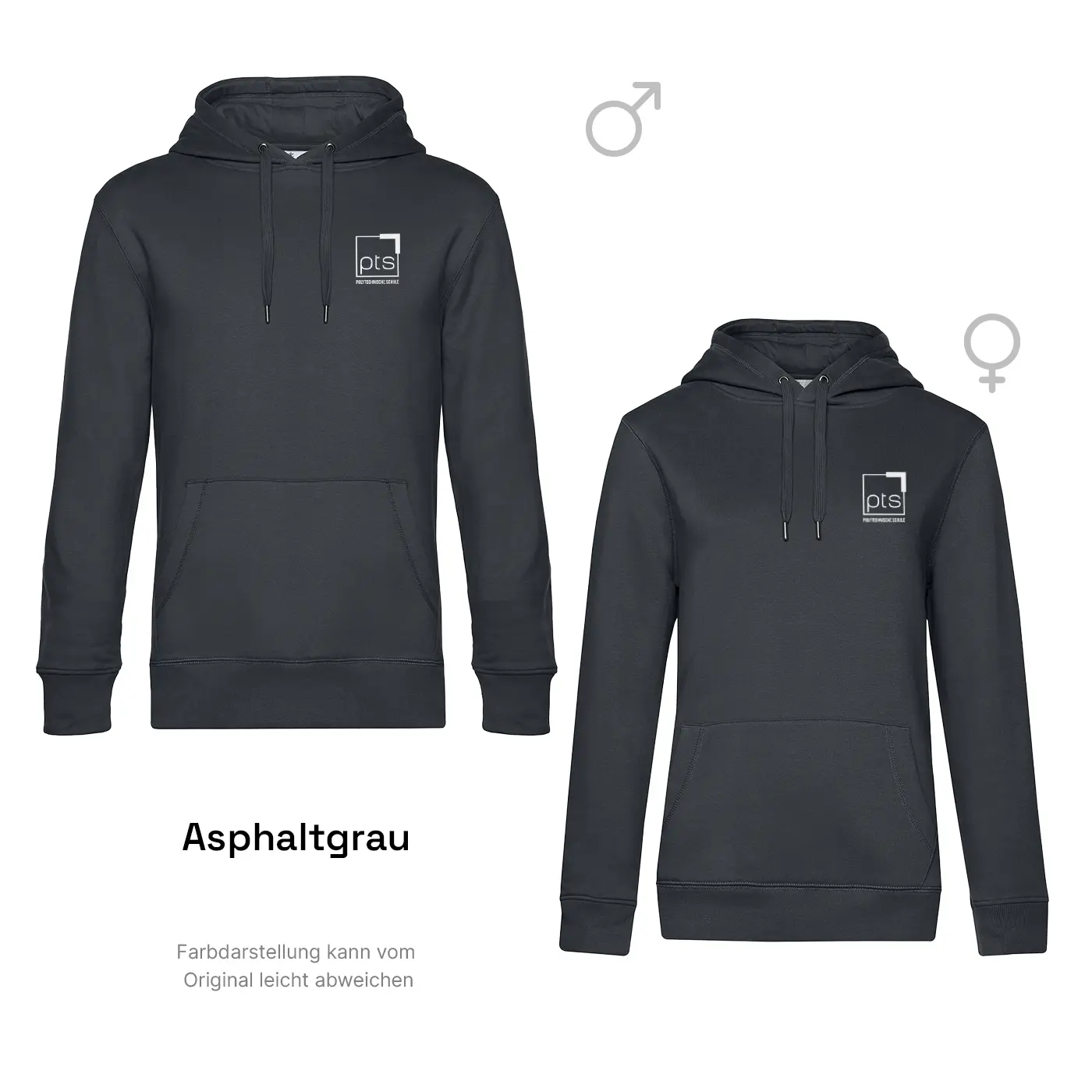 Hoodie PTS-Logo weiß klein in Asphaltgrau