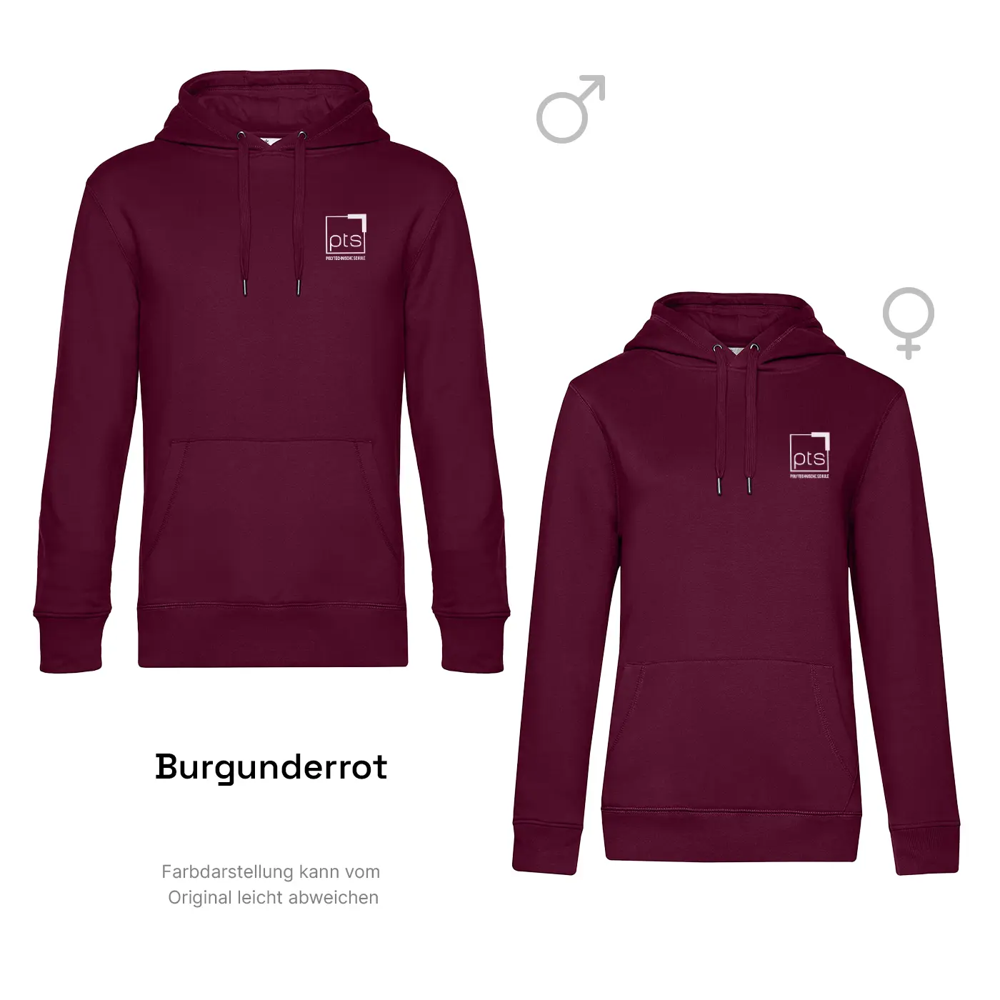 Hoodie PTS-Logo weiß klein in Burgunderrot