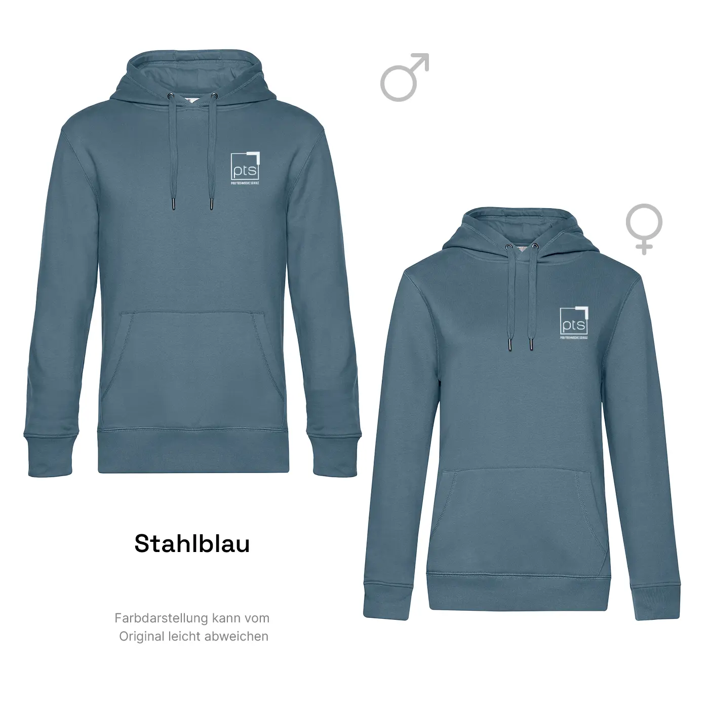Hoodie PTS-Logo weiß klein in Stahlblau