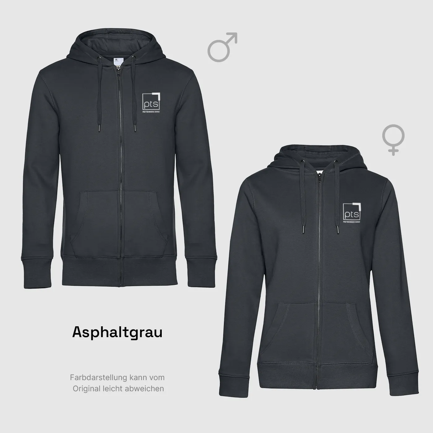 Zipper PTS-Logo weiß klein in Asphaltgrau