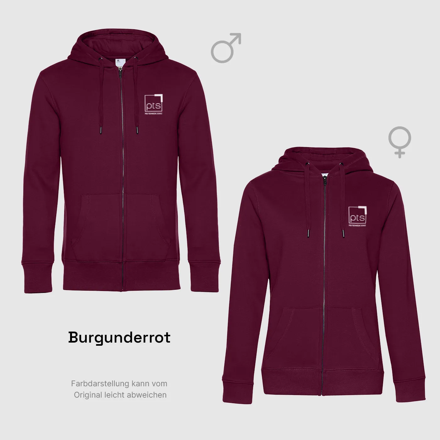 Zipper PTS-Logo weiß klein in Burgunderrot