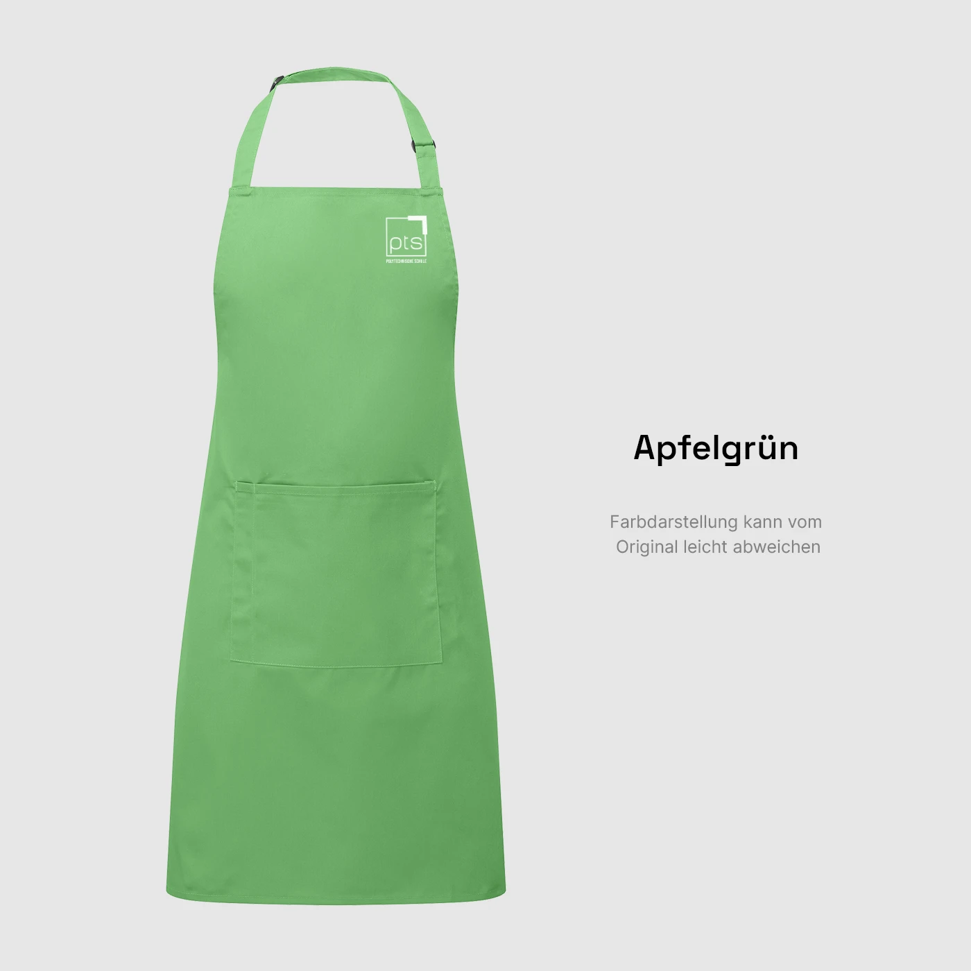 Schürze PTS-Logo weiß klein in Apfelgrün