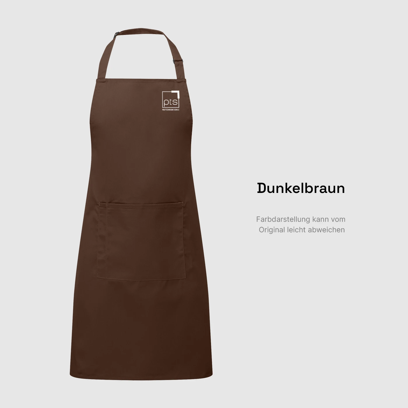 Schürze PTS-Logo weiß klein in Dunkelbraun