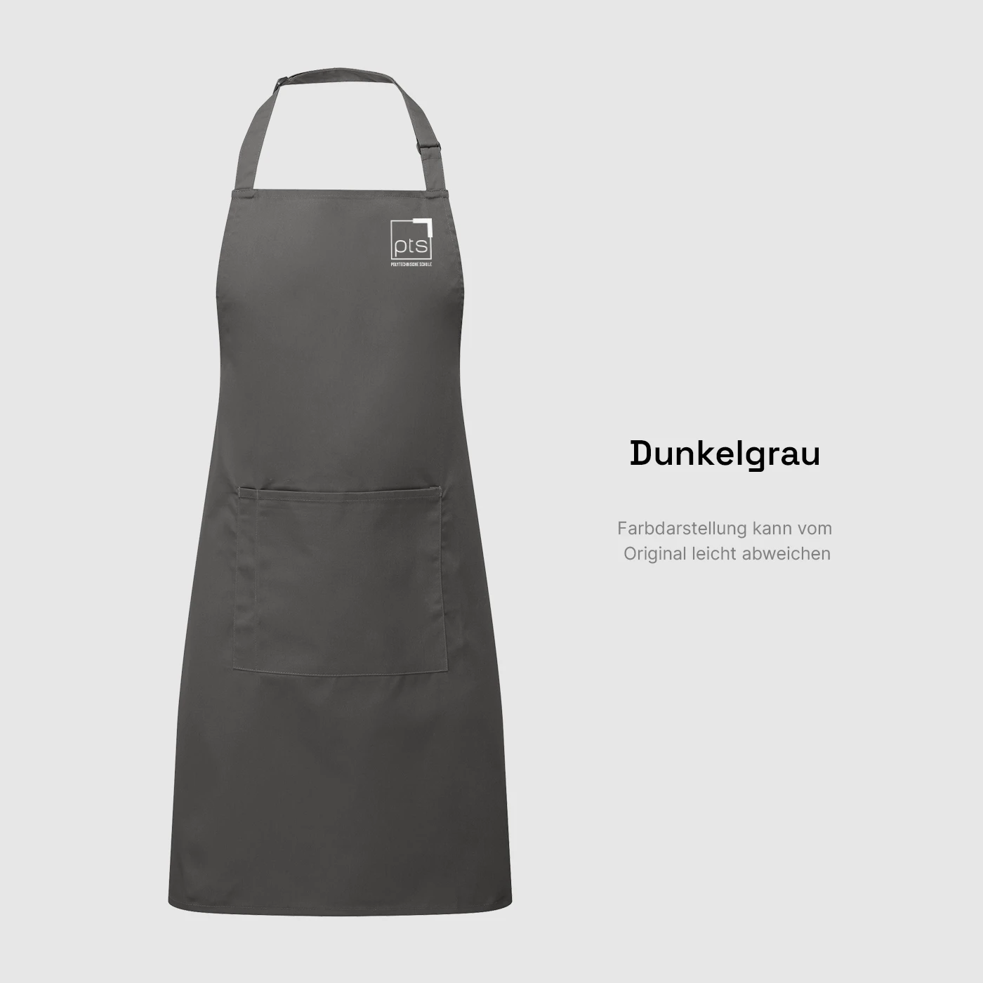 Schürze PTS-Logo weiß klein in Dunkelgrau