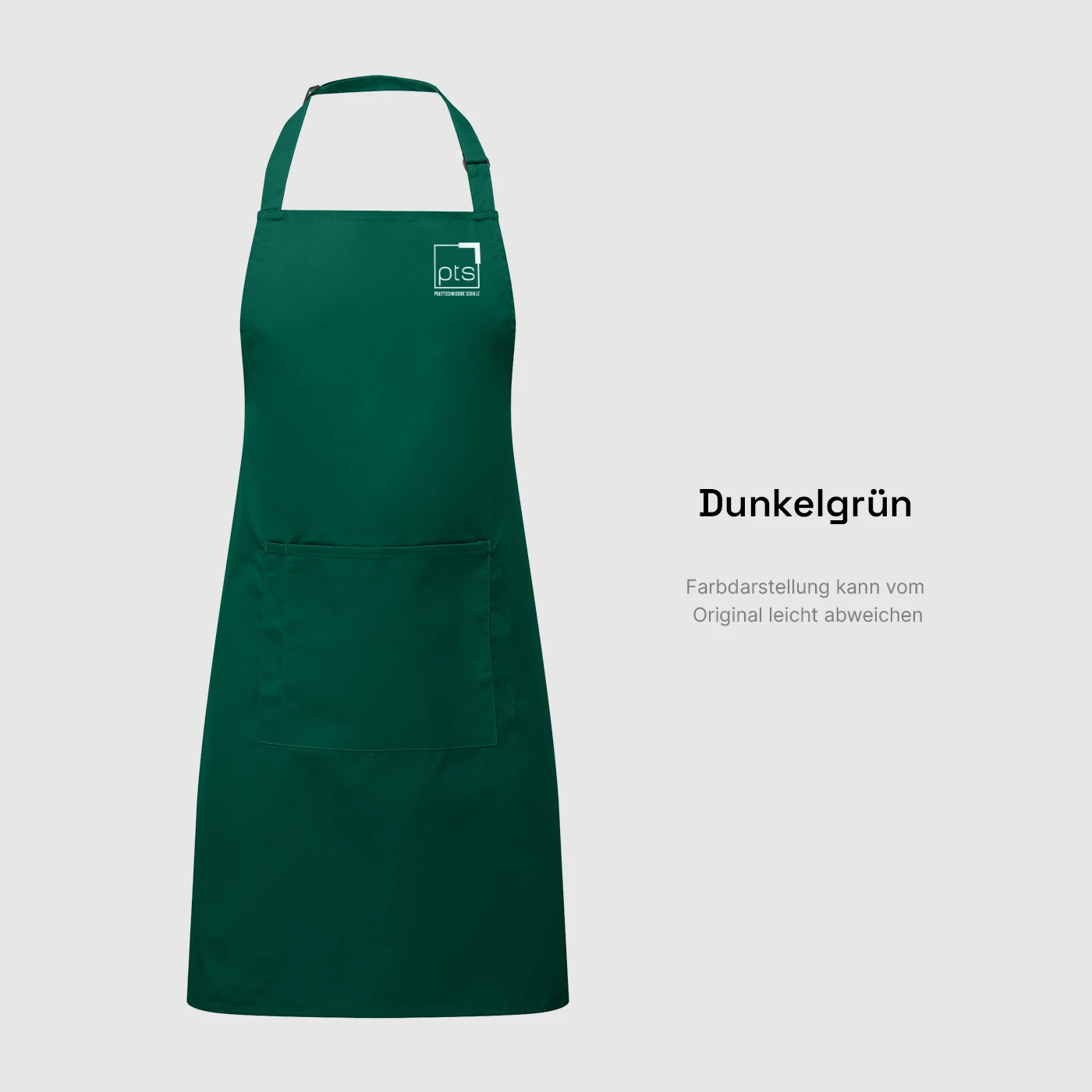 Schürze PTS-Logo weiß klein in Dunkelgrün