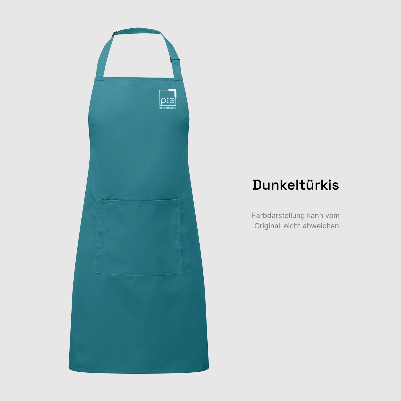 Schürze PTS-Logo weiß klein in Dunkeltürkis