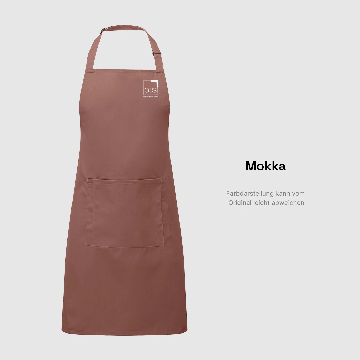 Schürze PTS-Logo weiß klein in Mokka