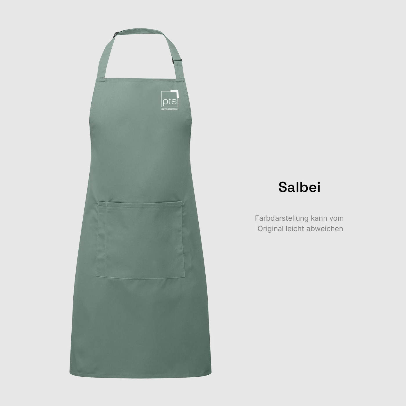 Schürze PTS-Logo weiß klein in Salbei