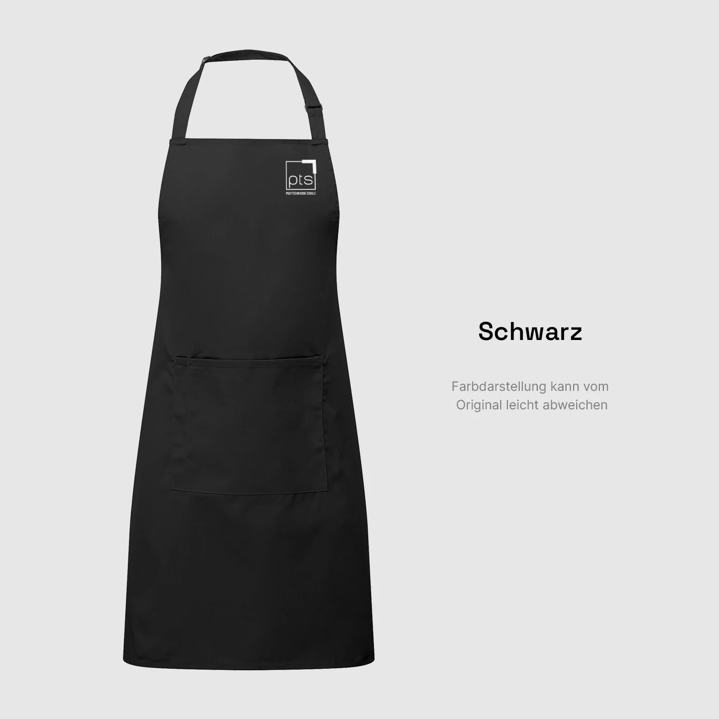 Schürze PTS-Logo weiß klein in Schwarz
