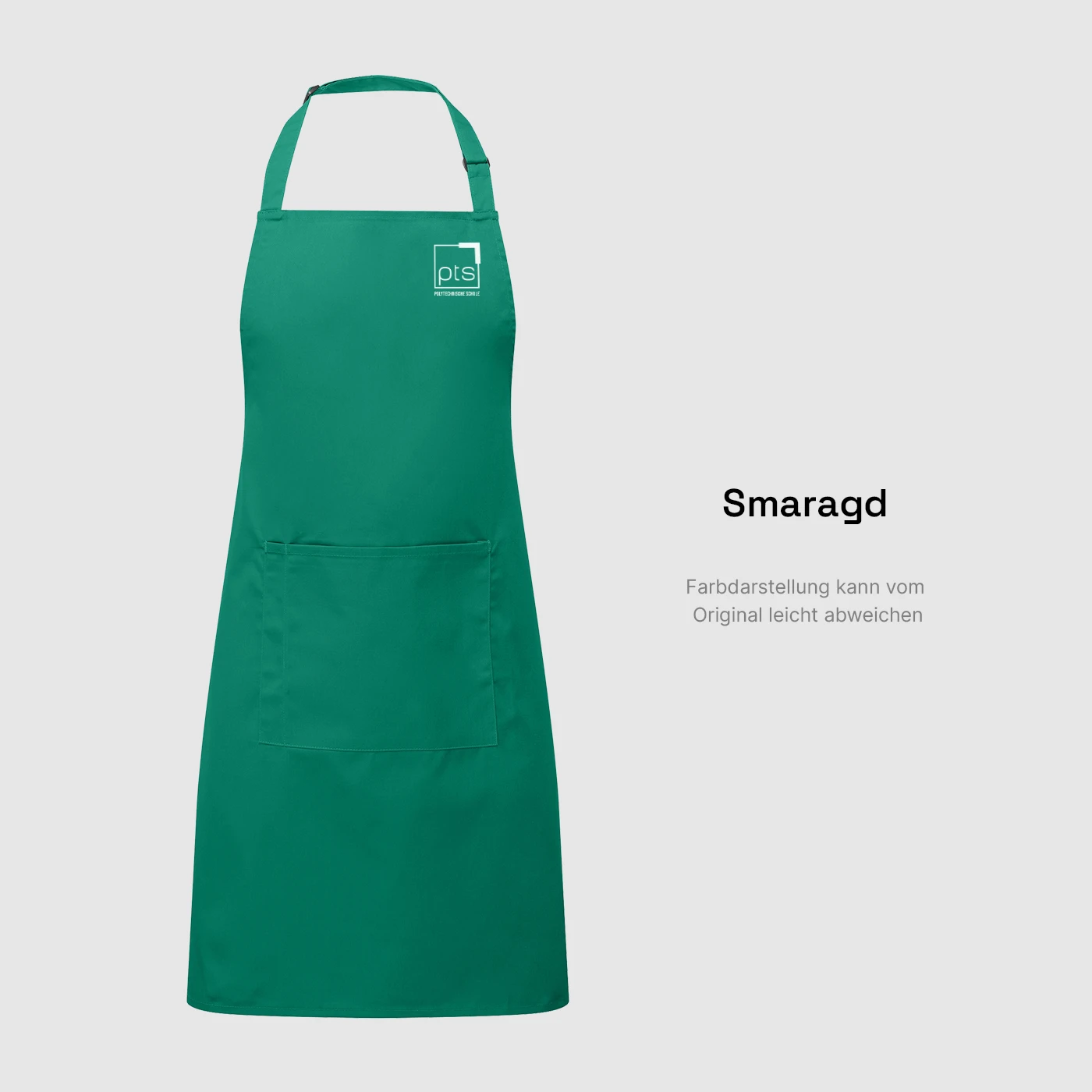 Schürze PTS-Logo weiß klein in Smaragd