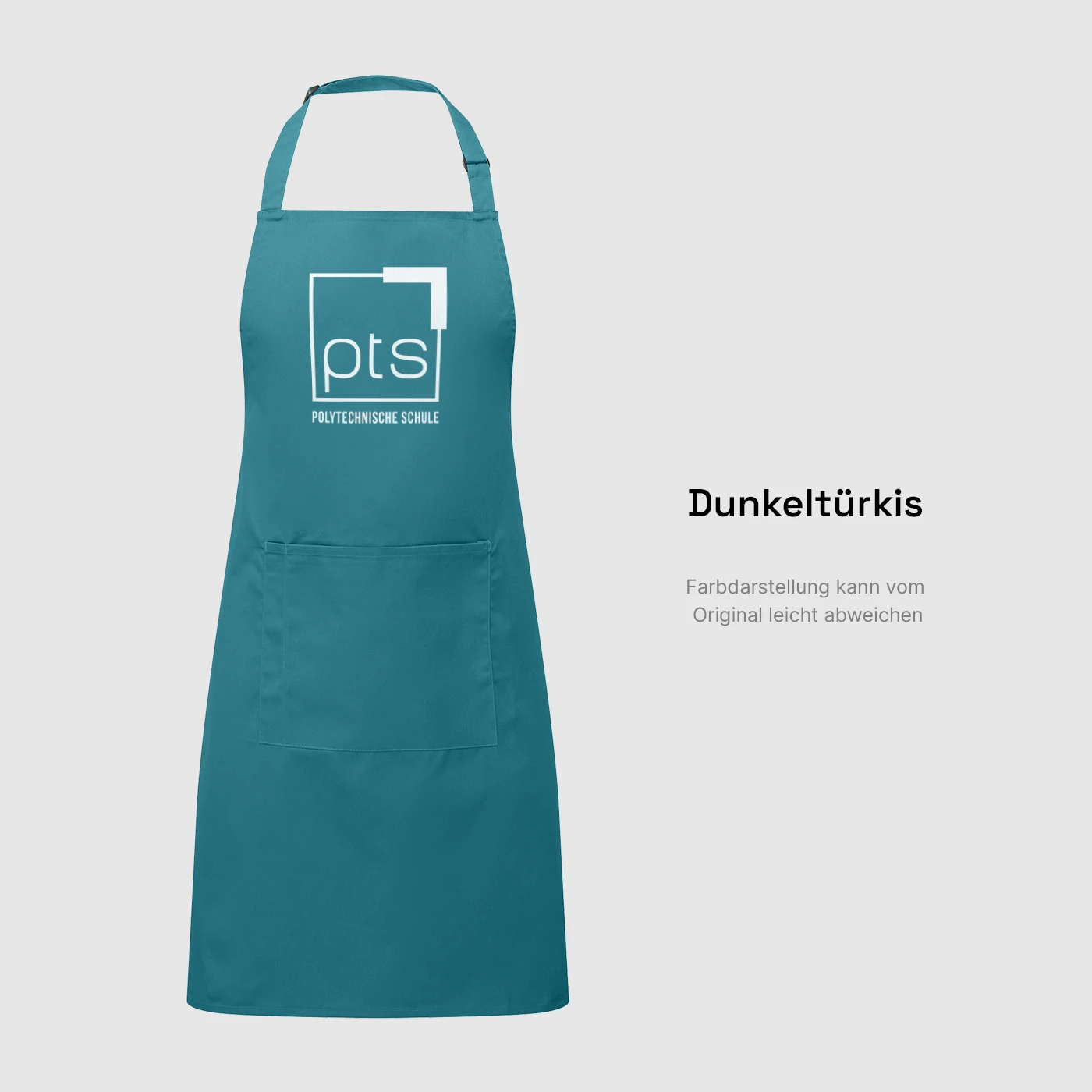 Schürze PTS-Logo weiß in Dunkeltürkis