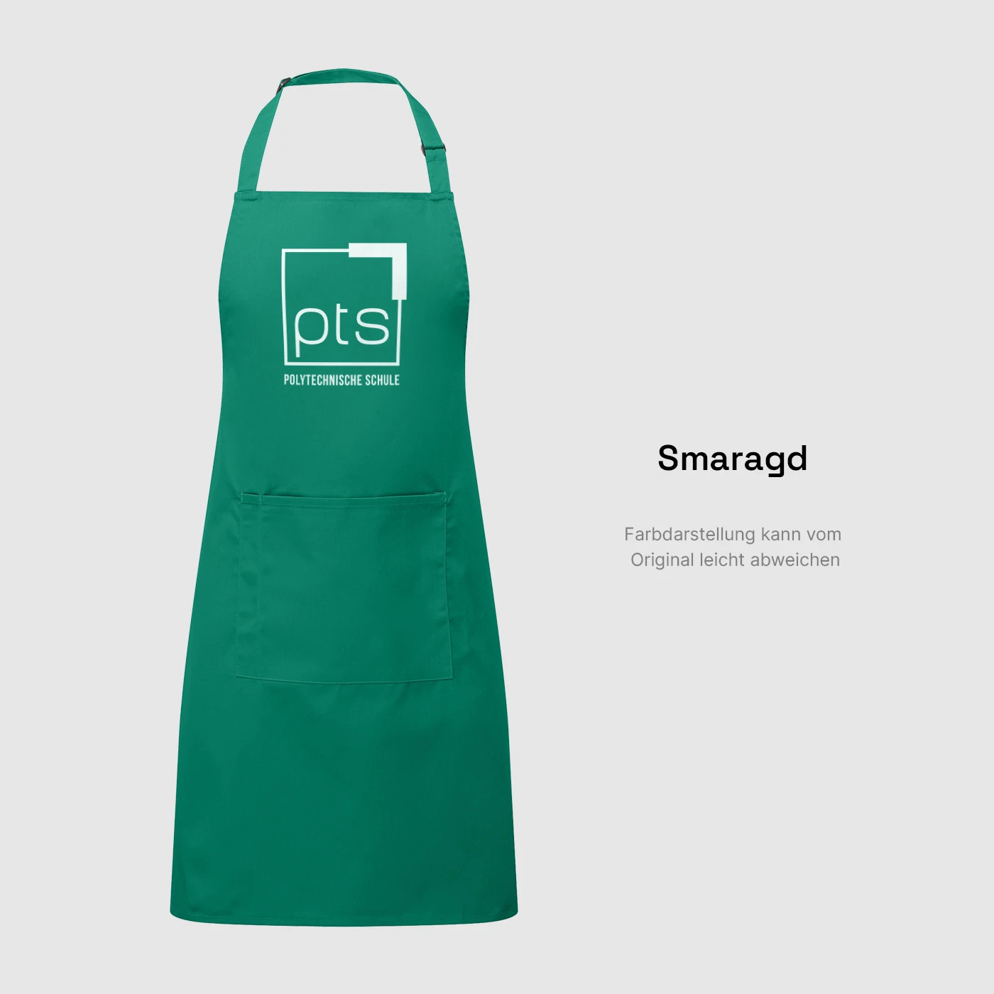 Schürze PTS-Logo weiß in Smaragd