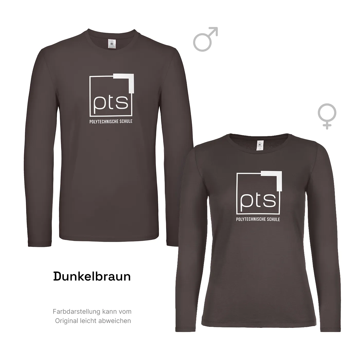 T-Shirt Langarm PTS-Logo weiß - dunkelbraun