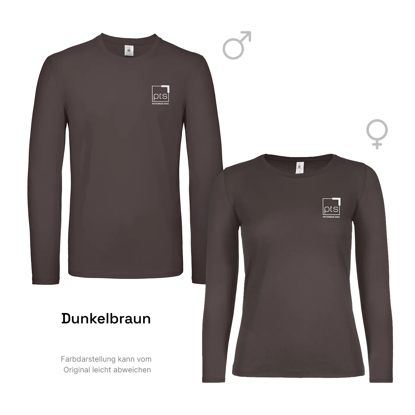 T-Shirt Langarm PTS-Logo weiß - dunkelbraun