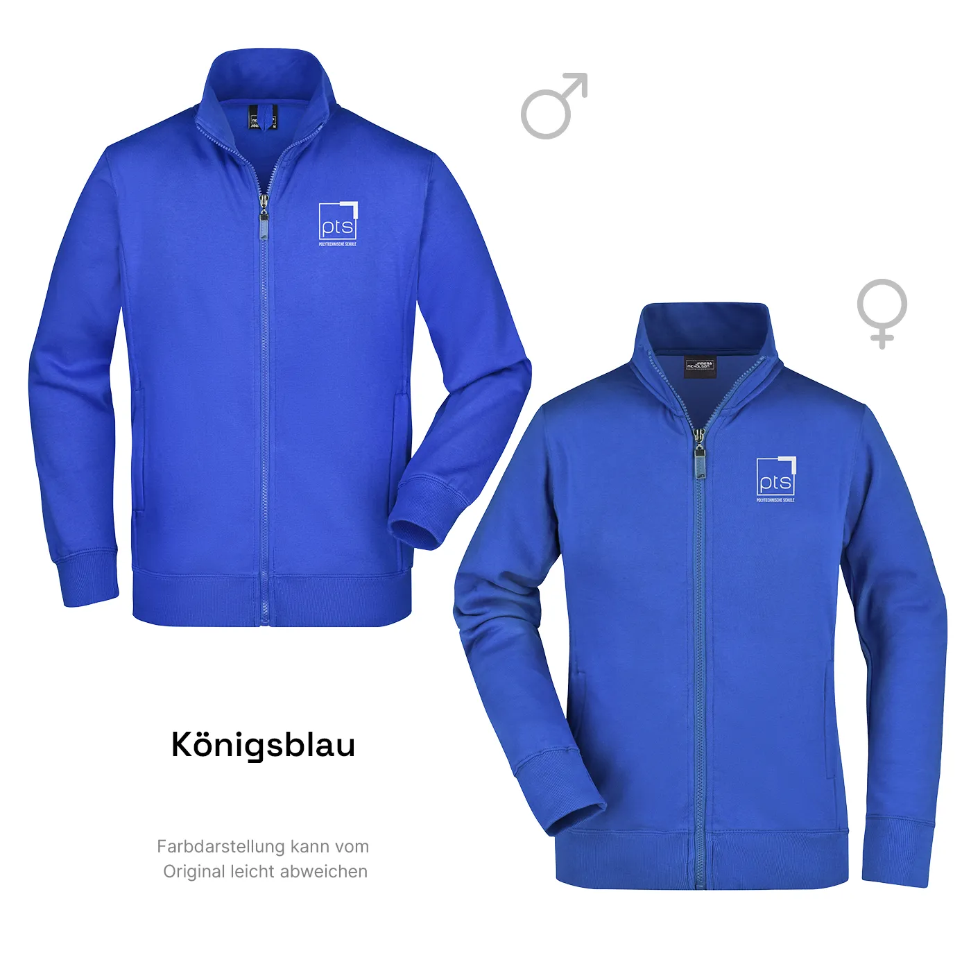 Sweatjacke PTS-Logo weiß klein - königsblau