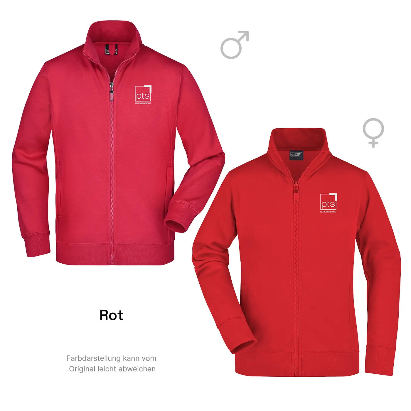 Sweatjacke PTS-Logo weiß klein - rot