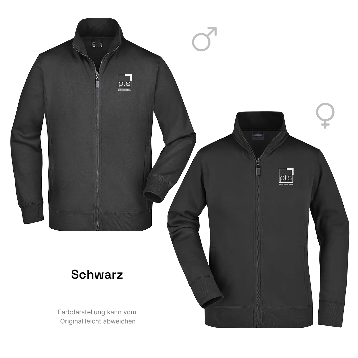 Sweatjacke PTS-Logo weiß klein - schwarz