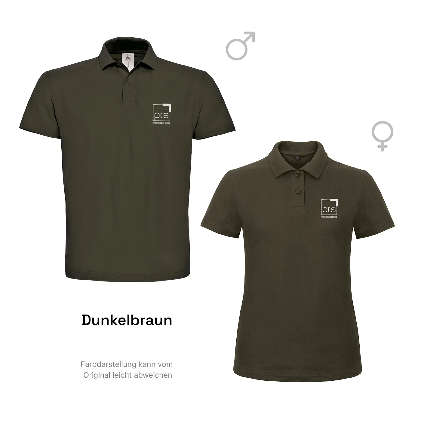 Poloshirt PTS-Logo weiß klein - dunkelbraun